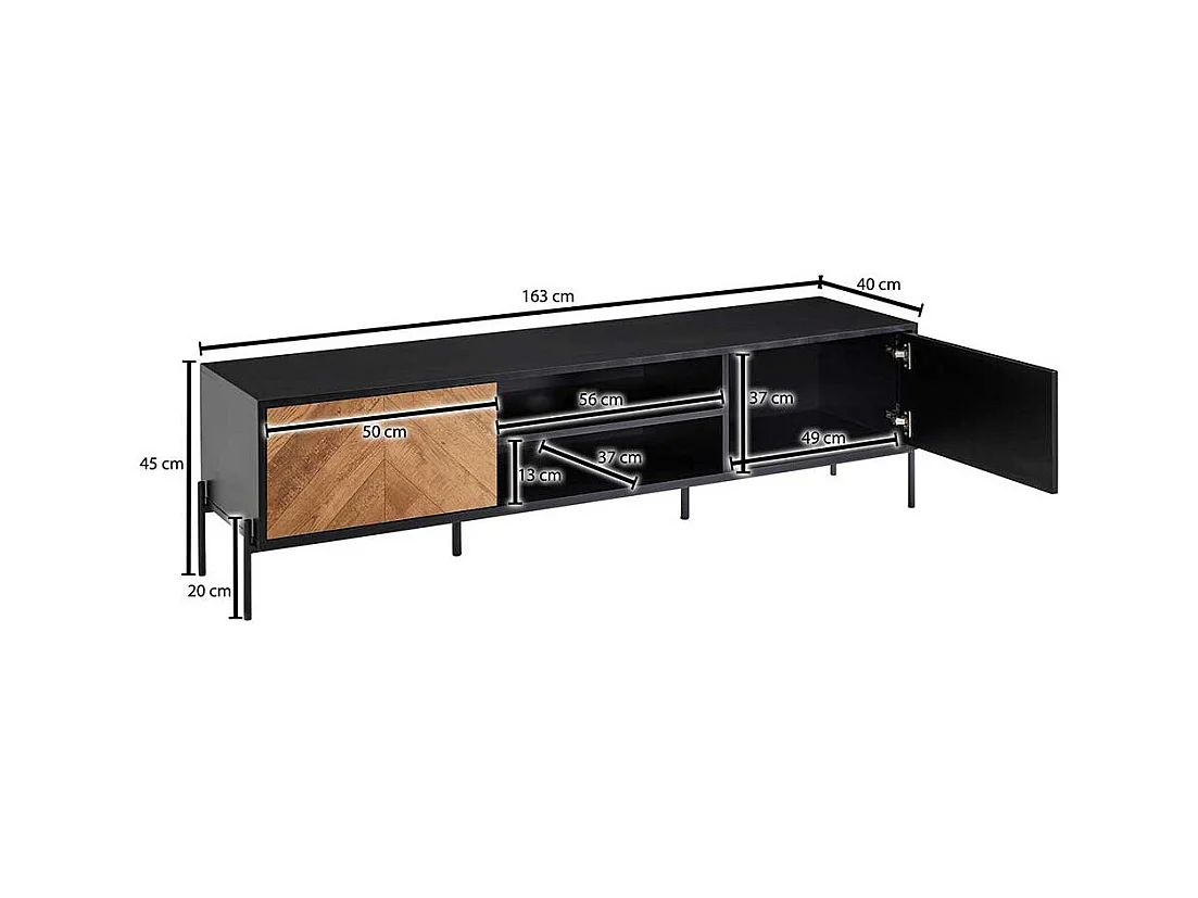 Phonomöbel in Eichefarben & Schwarz 2 Türen 2 offene Fächer