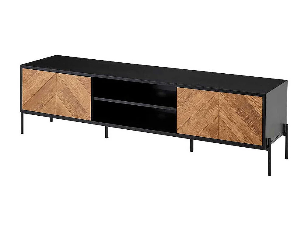 Phonomöbel in Eichefarben & Schwarz 2 Türen 2 offene Fächer