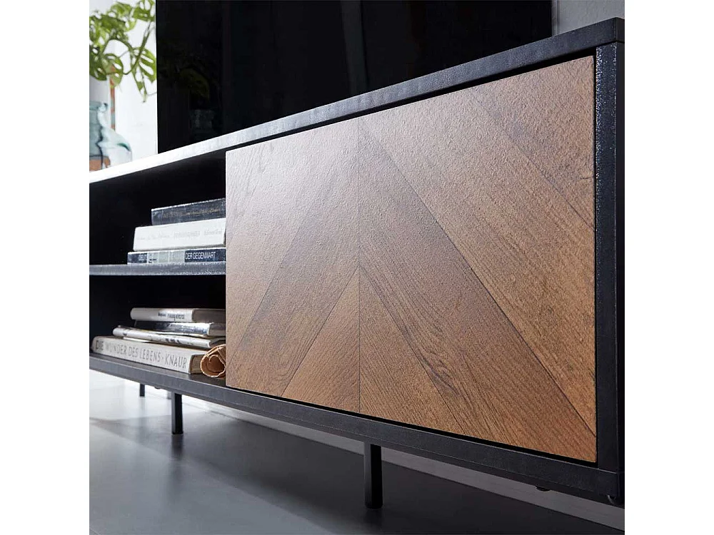 Phonomöbel in Eichefarben & Schwarz 2 Türen 2 offene Fächer