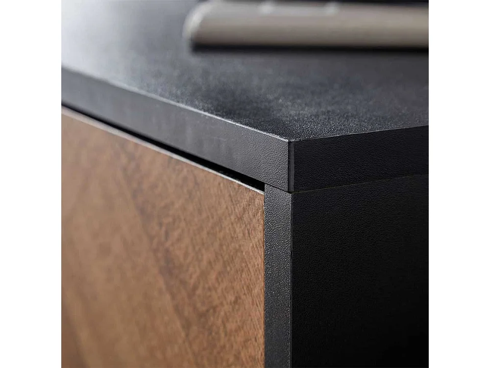 Phonomöbel in Eichefarben & Schwarz 2 Türen 2 offene Fächer