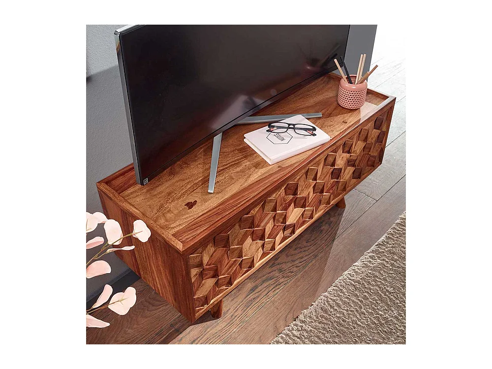 TV Lowboard mit 3D Holz Front Sheesham Massivholz