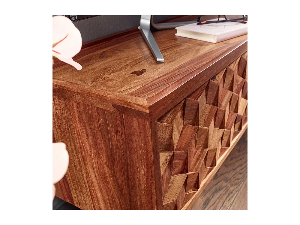 TV Lowboard mit 3D Holz Front Sheesham Massivholz