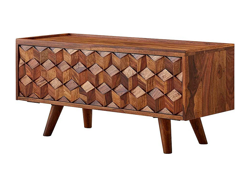 TV Lowboard mit 3D Holz Front Sheesham Massivholz