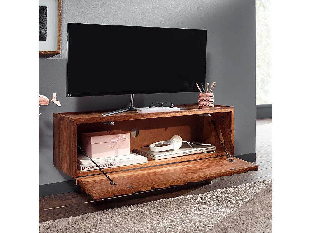 TV Lowboard mit 3D Holz Front Sheesham Massivholz