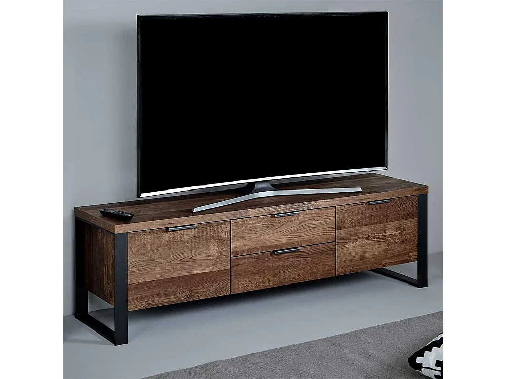 TV Unterschrank in Eiche dunkel und Schwarz 45 cm hoch