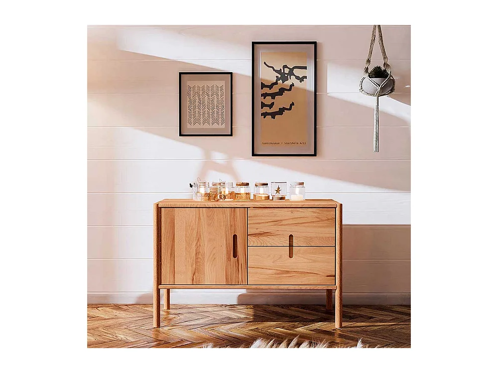 Holzkommode massiv in Wildbuchefarben zwei Schubladen und Tür