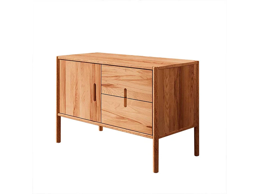 Holzkommode massiv in Wildbuchefarben zwei Schubladen und Tür