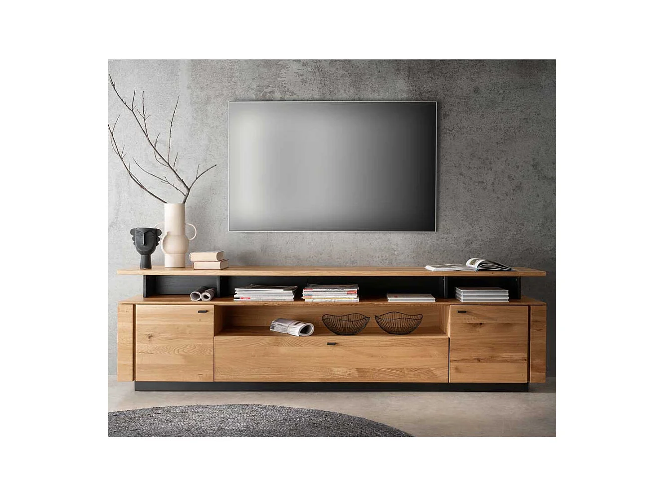 TV Element Wildeiche massiv geölt 220 cm breit TV Aufsatz