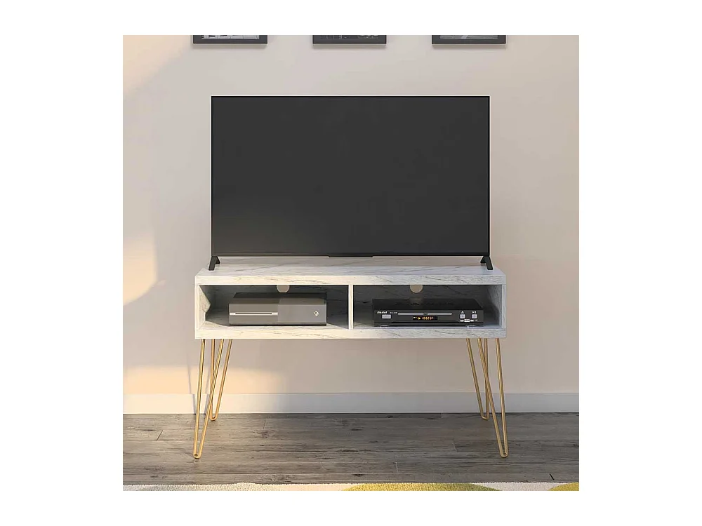 TV Lowboard mit zwei offenen Gerätefachern Kabeldurchlässen