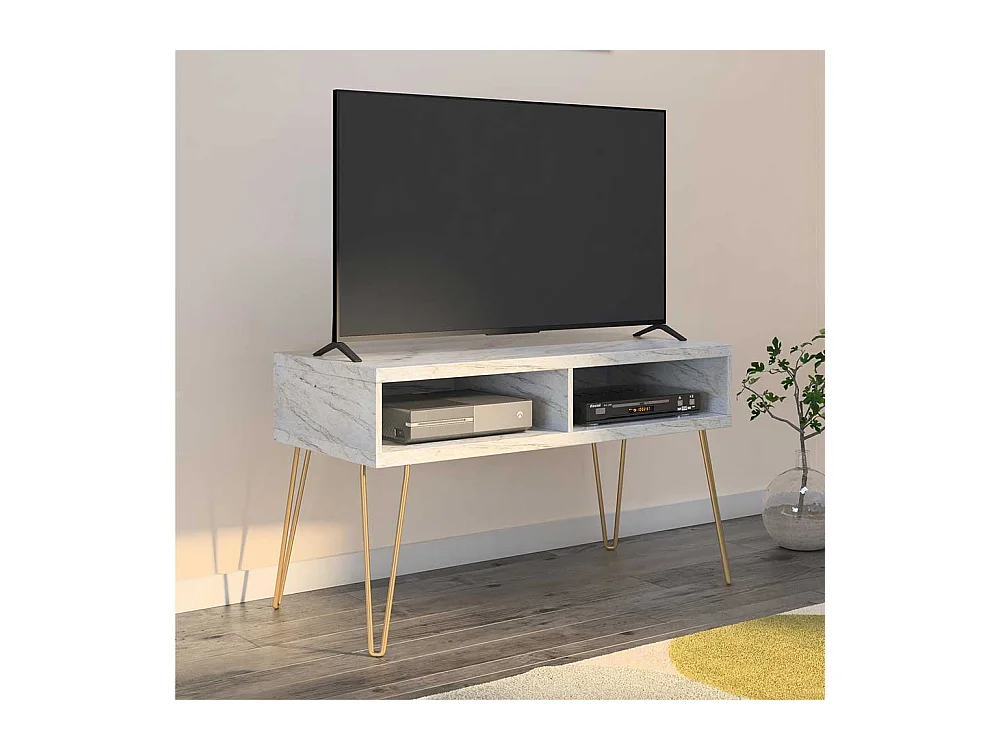 TV Lowboard mit zwei offenen Gerätefachern Kabeldurchlässen