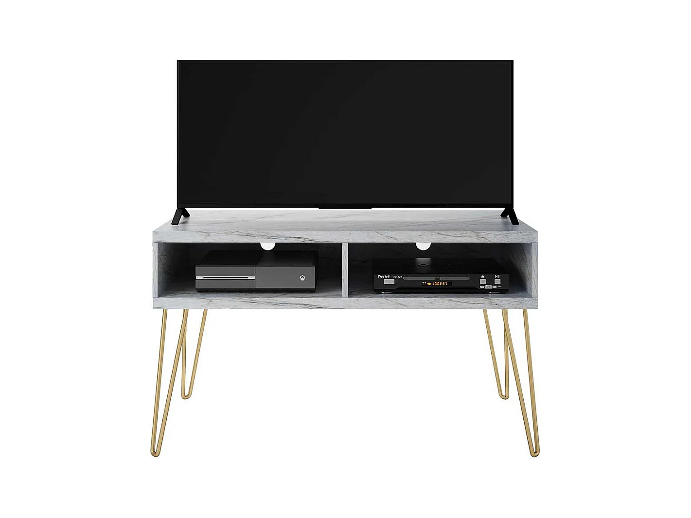 TV Lowboard mit zwei offenen Gerätefachern Kabeldurchlässen