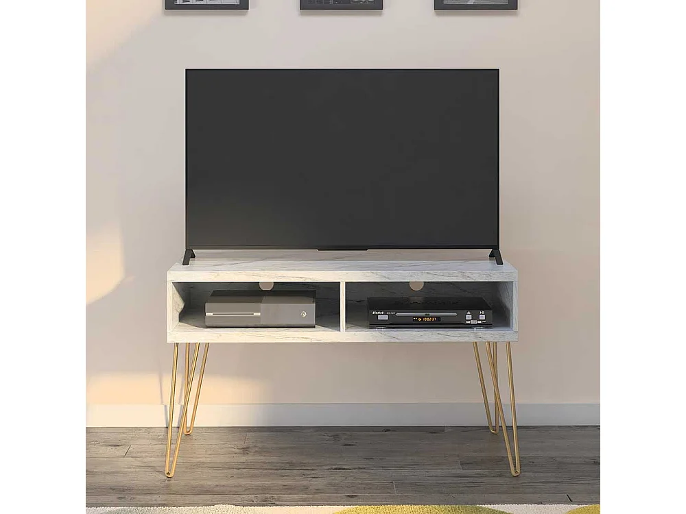 TV Lowboard mit zwei offenen Gerätefachern Kabeldurchlässen