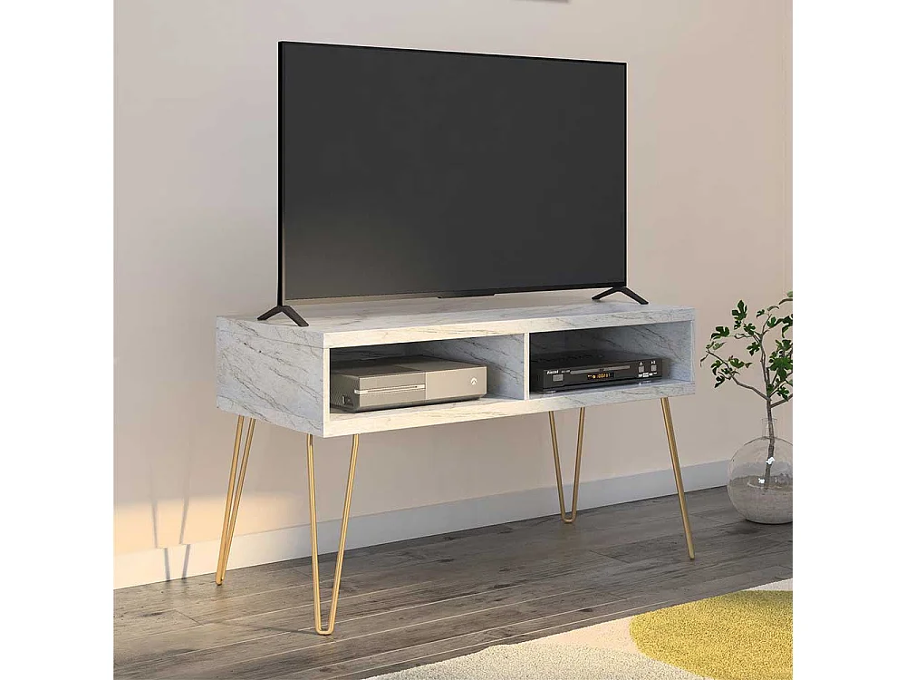 TV Lowboard mit zwei offenen Gerätefachern Kabeldurchlässen