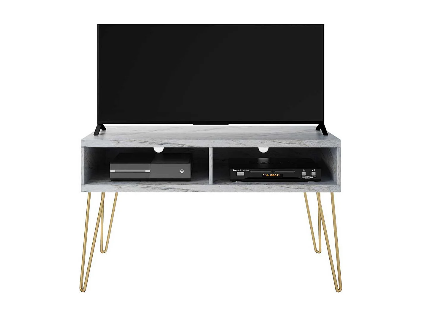 TV Lowboard mit zwei offenen Gerätefachern Kabeldurchlässen