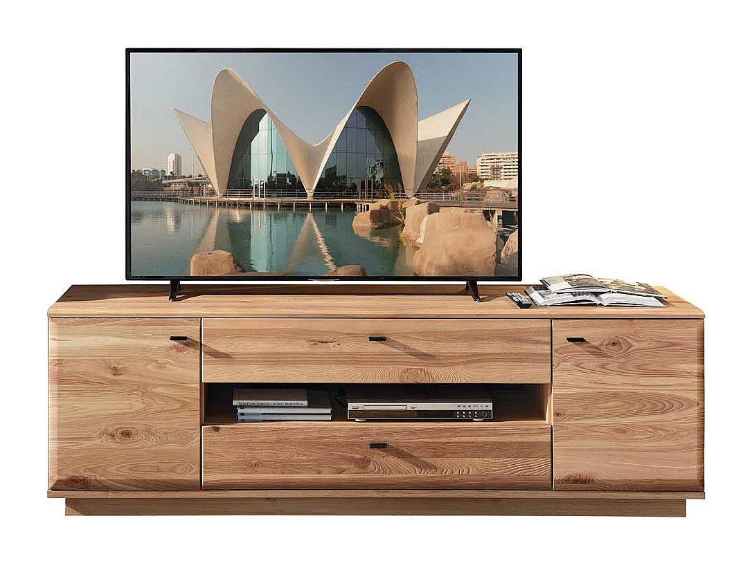 Unterschrank Fernseher teilmassiv in Eschefarben Wildeichefarben