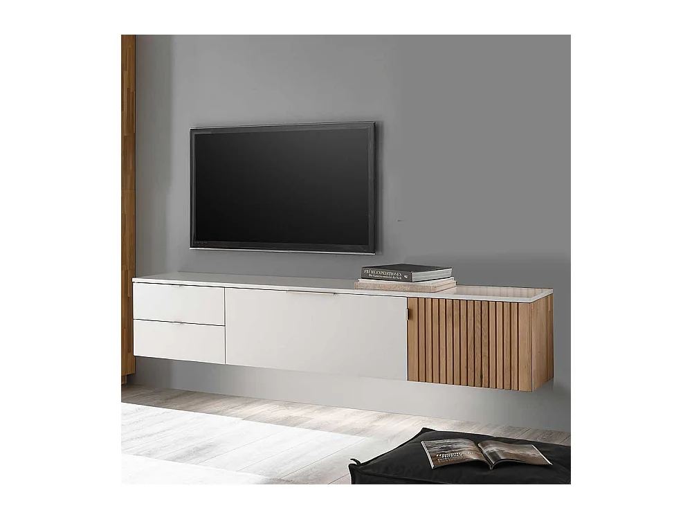 Fernsehlowboard hängend in Eiche Bianco und Weiß 206 cm breit