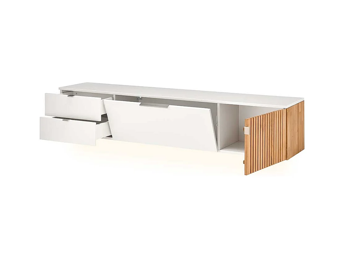 Fernsehlowboard hängend in Eiche Bianco und Weiß 206 cm breit