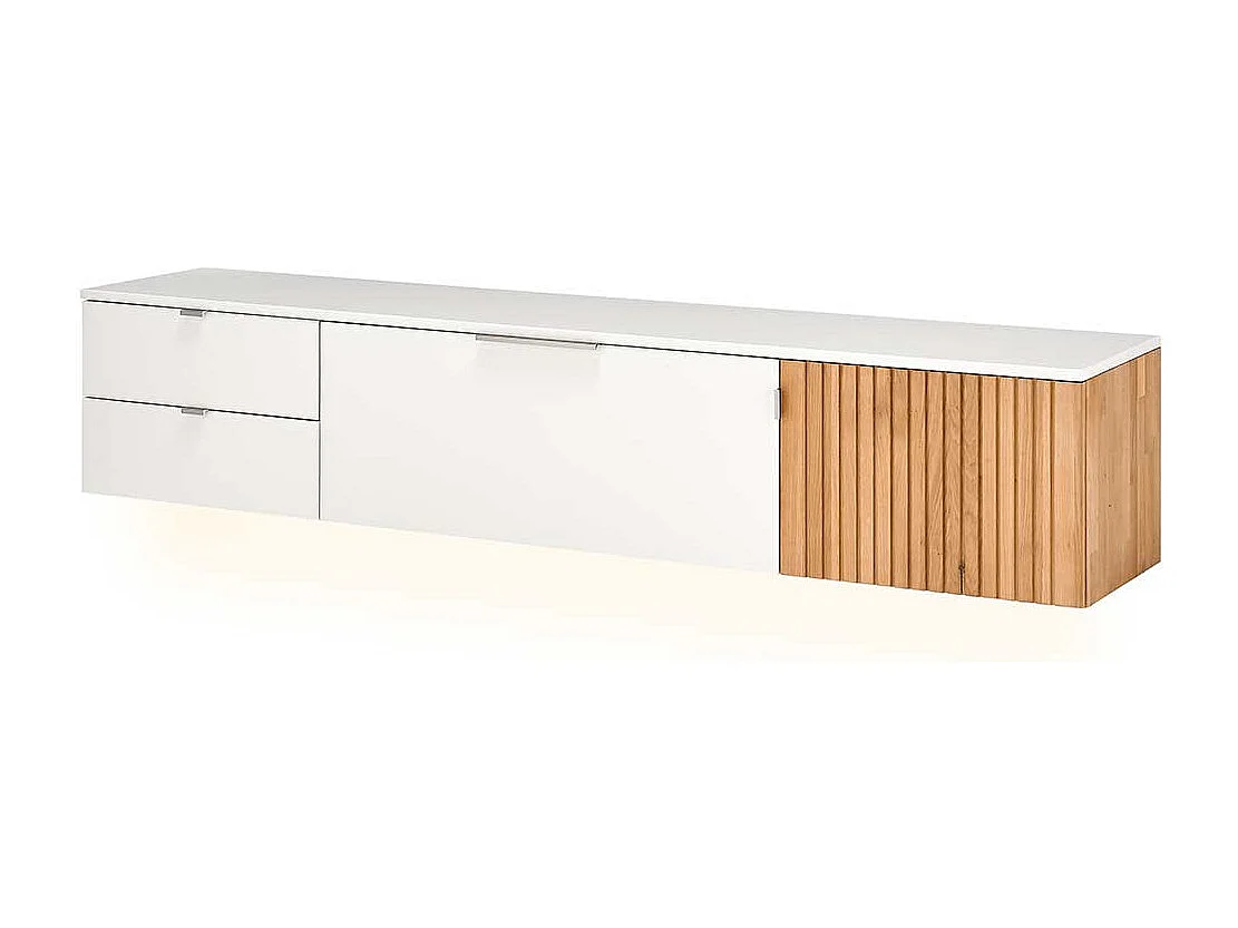 Fernsehlowboard hängend in Eiche Bianco und Weiß 206 cm breit