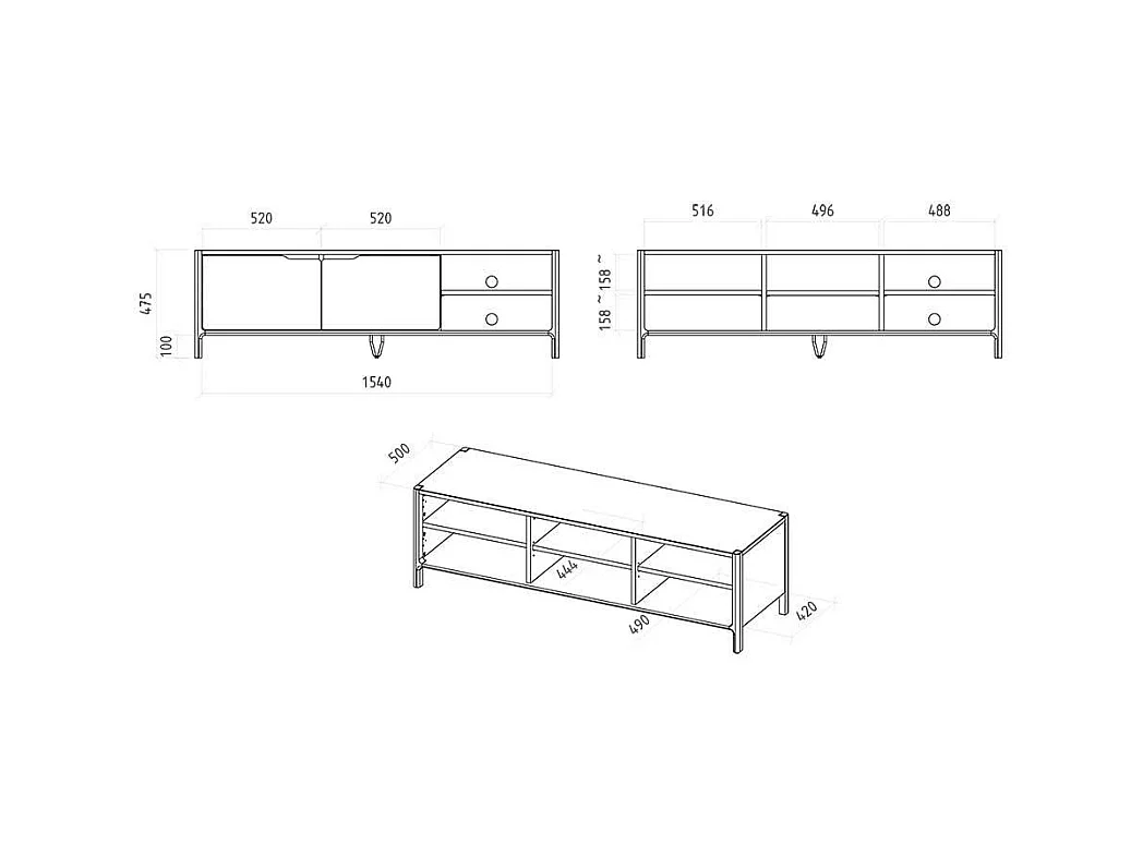 TV Board Lowboard mit Türen und offenen Fächern
