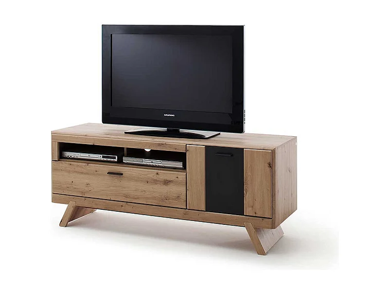 TV Lowboard in Eiche Optik und Dunkelgrau modern