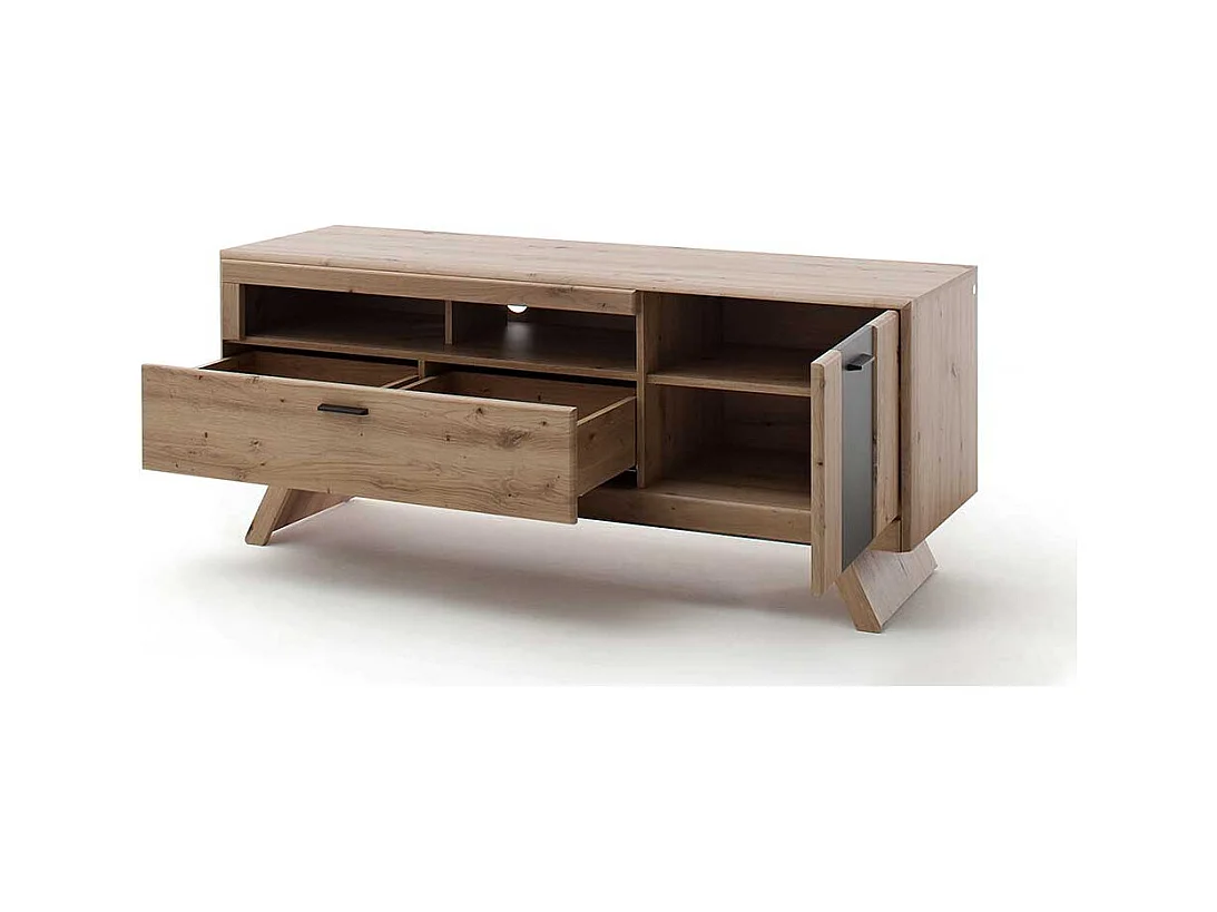 TV Lowboard in Eiche Optik und Dunkelgrau modern