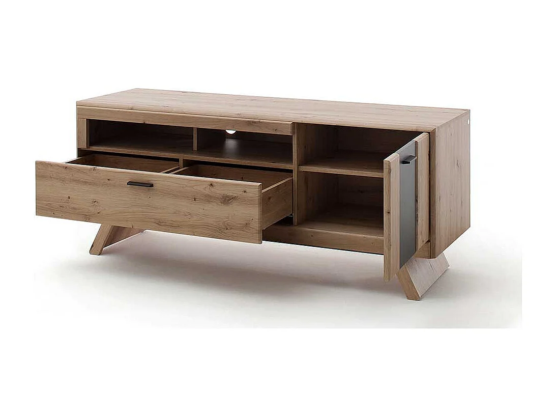 TV Lowboard in Eiche Optik und Dunkelgrau modern