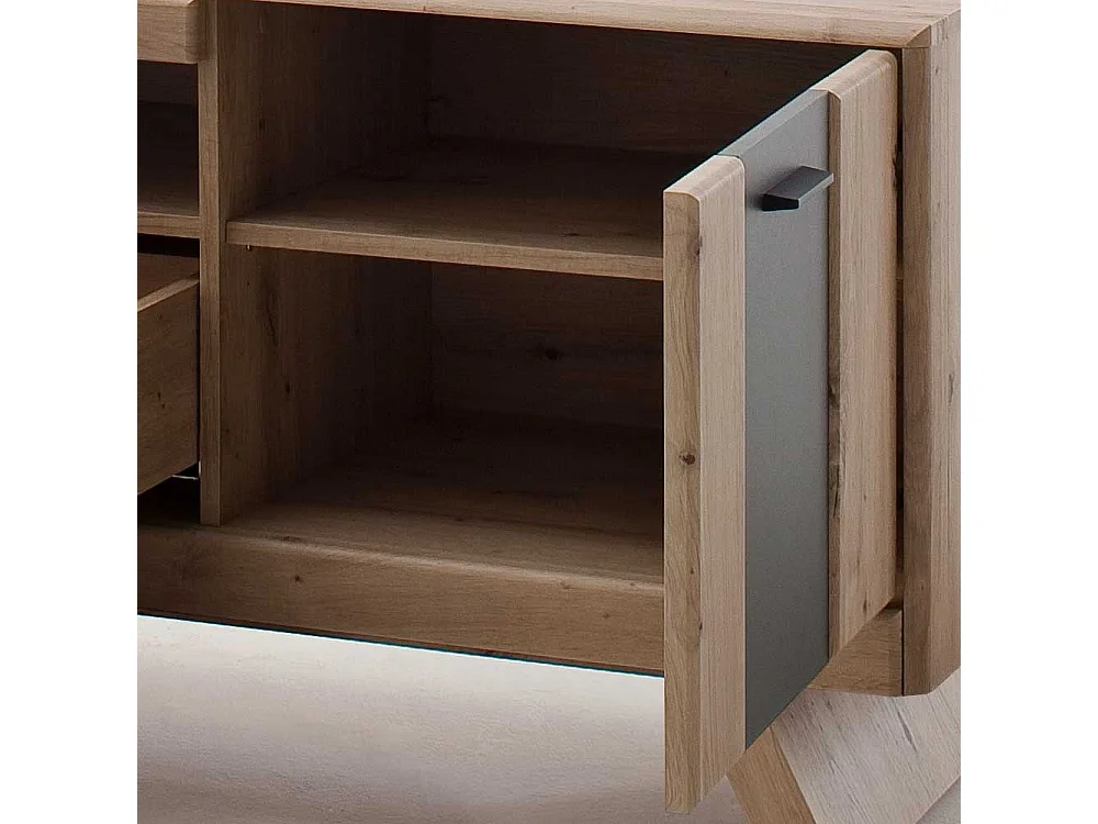 TV Lowboard in Eiche Optik und Dunkelgrau modern