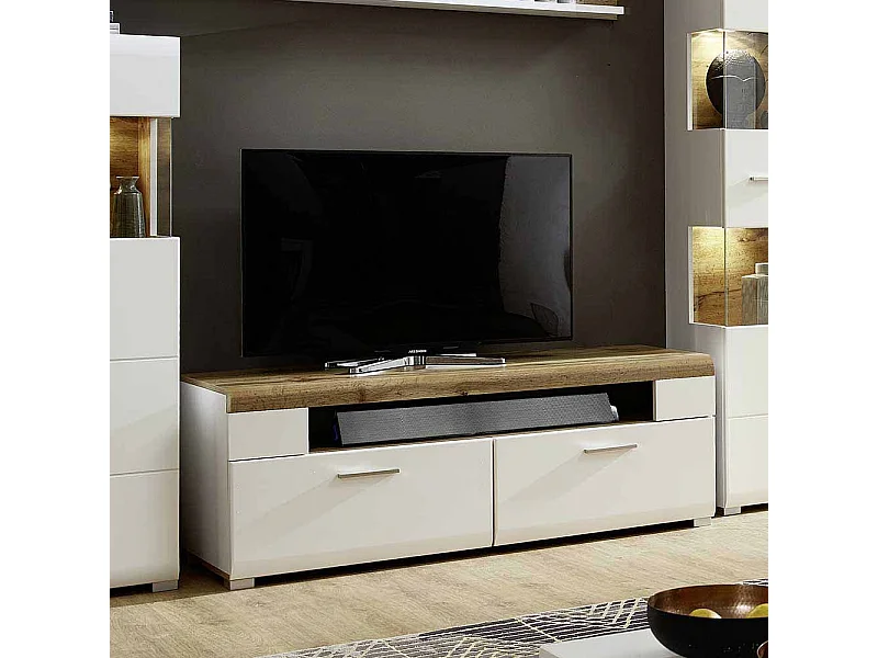 TV Board in Weiß Eiche 140 cm breit