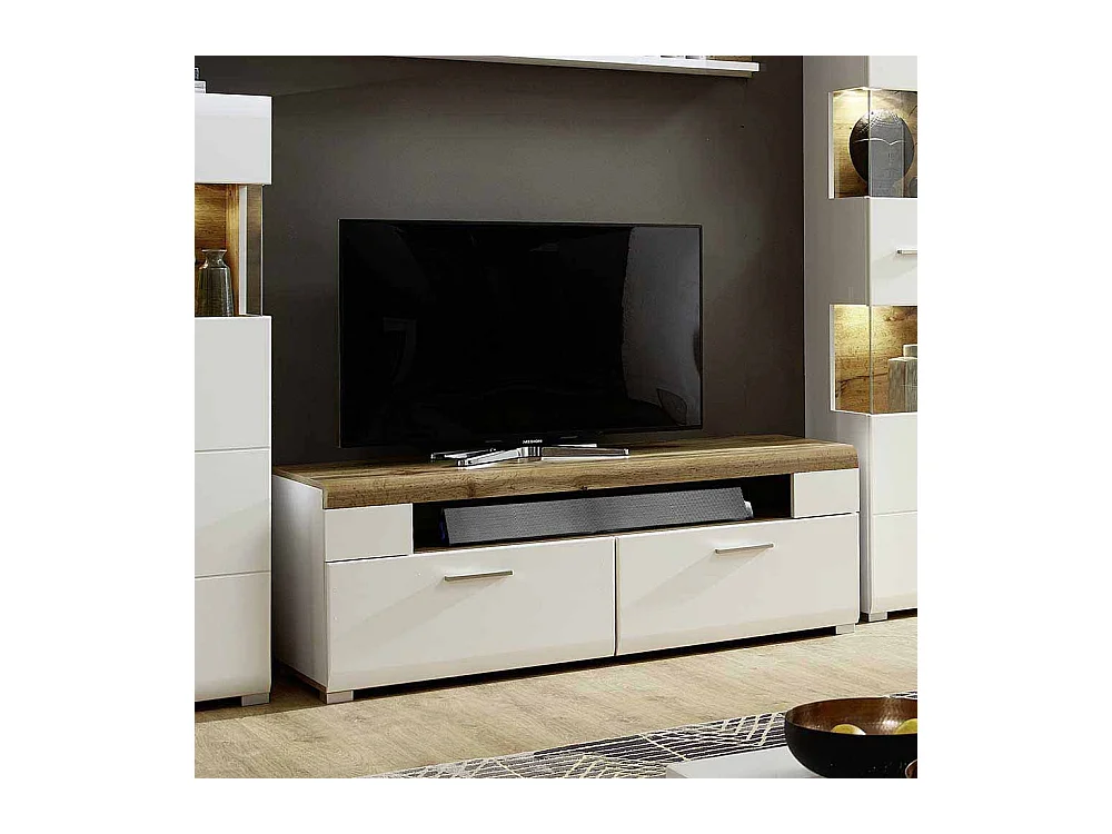 TV Board in Weiß Eiche 140 cm breit