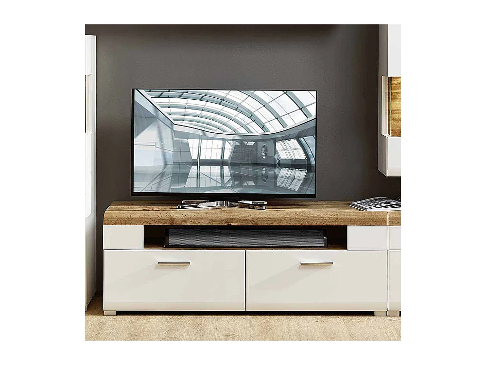 TV Board in Weiß Eiche 140 cm breit