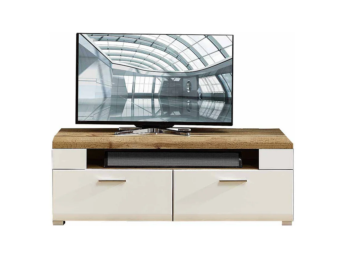 TV Board in Weiß Eiche 140 cm breit