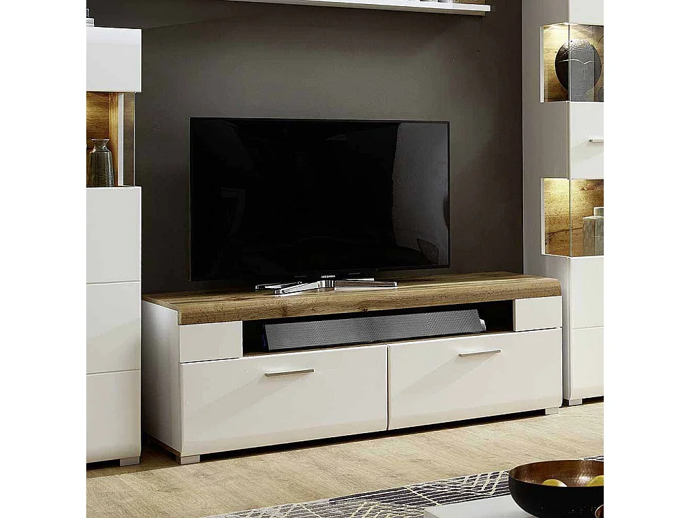 TV Board in Weiß Eiche 140 cm breit