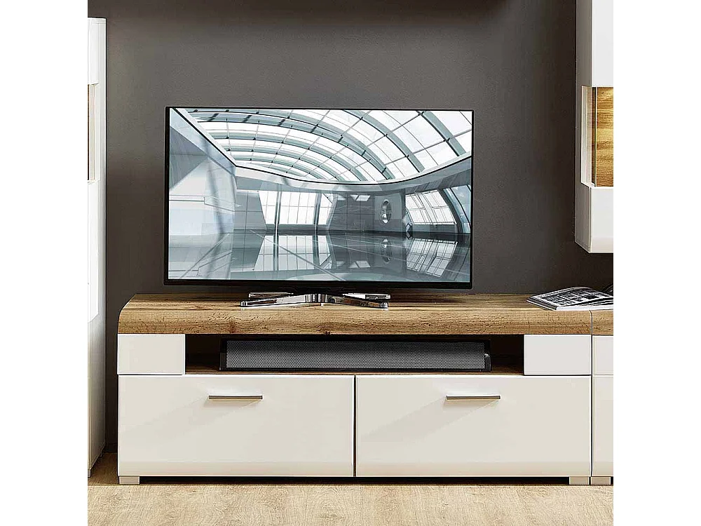 TV Board in Weiß Eiche 140 cm breit