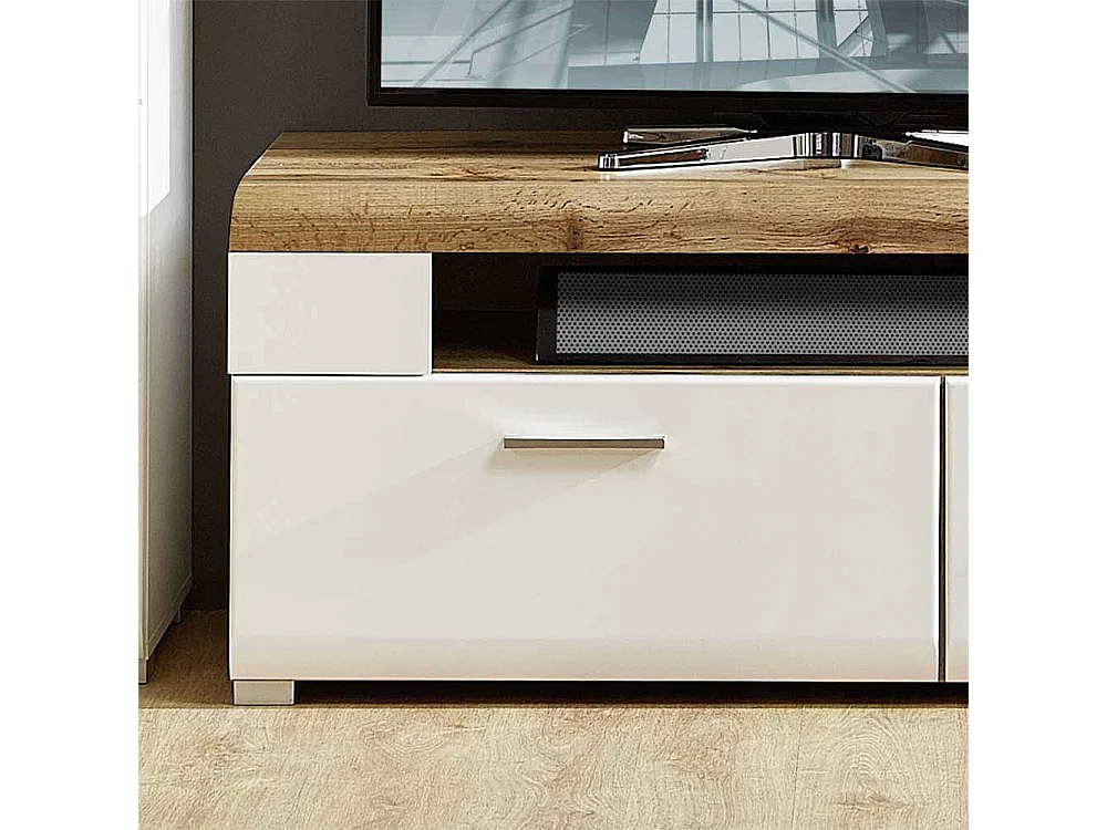 TV Board in Weiß Eiche 140 cm breit