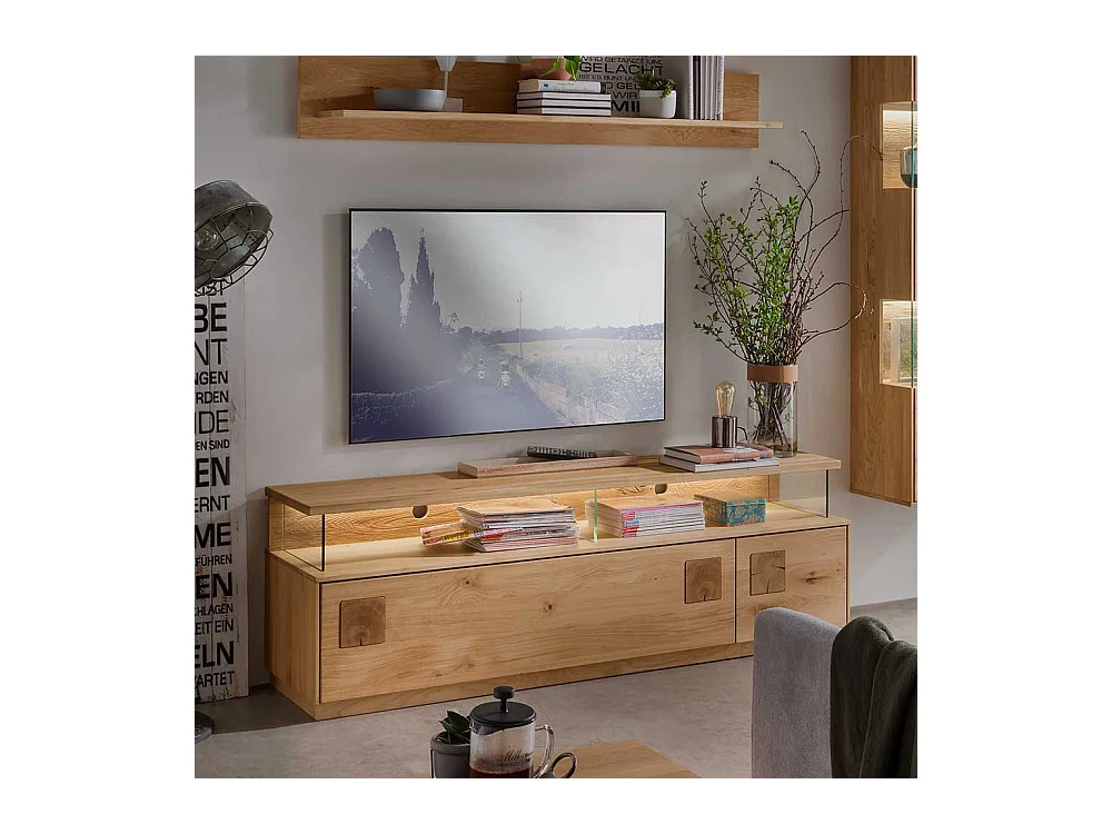 Wildeiche massiv Lowboard in modernem Design Klappe und Tür