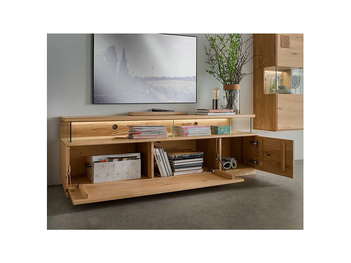 Wildeiche massiv Lowboard in modernem Design Klappe und Tür
