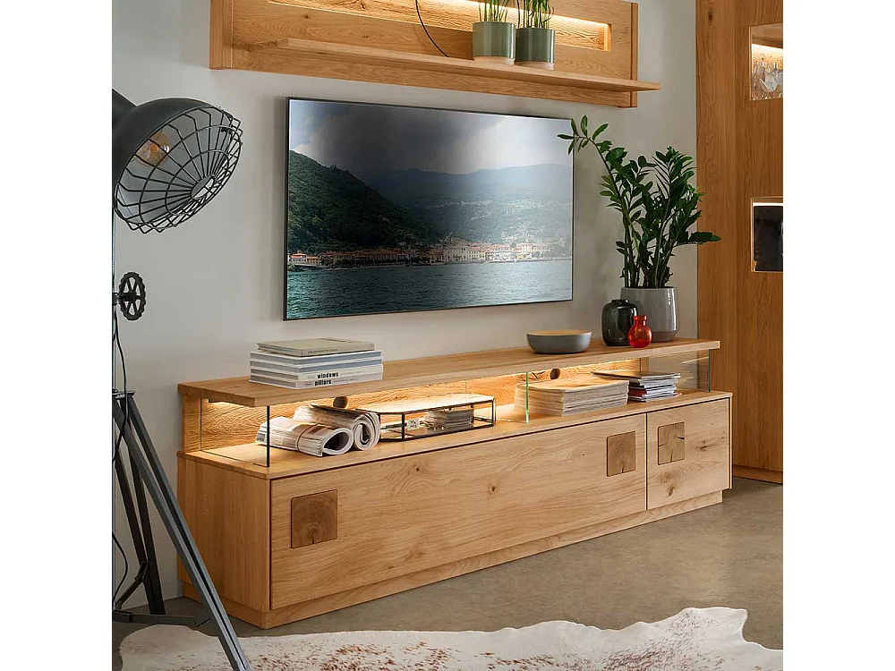 Wildeiche massiv Lowboard in modernem Design Klappe und Tür