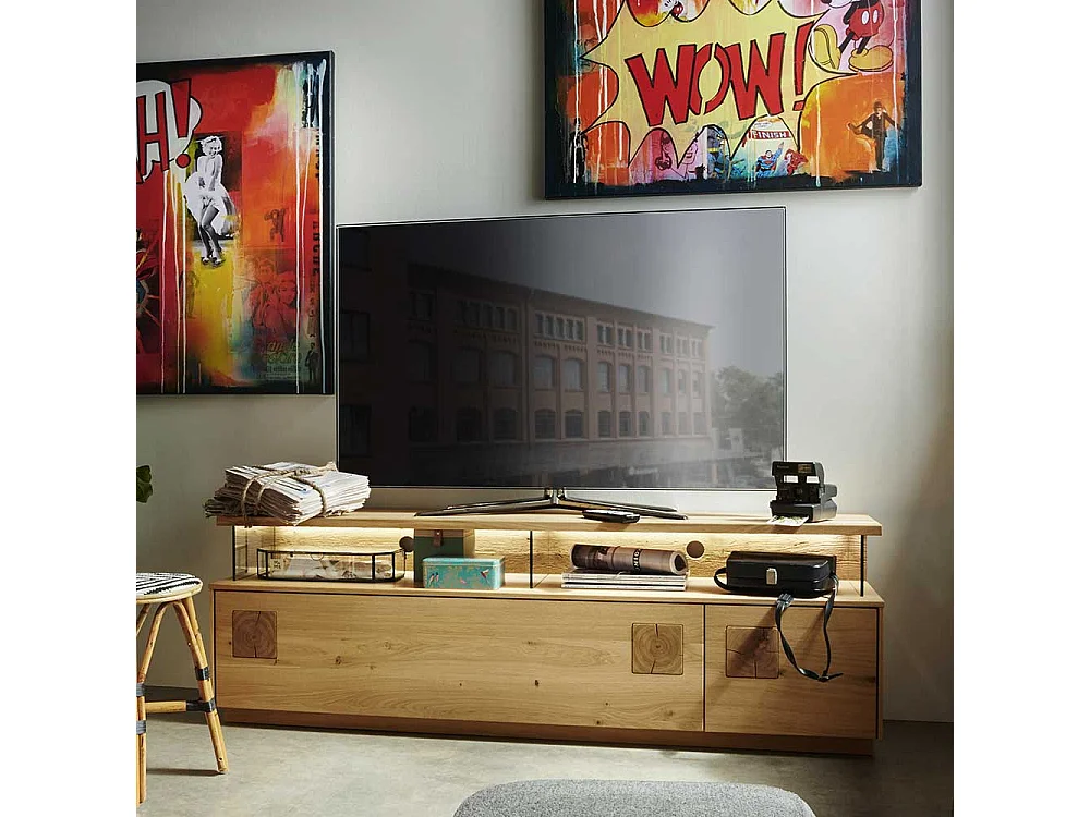 Wildeiche massiv Lowboard in modernem Design Klappe und Tür