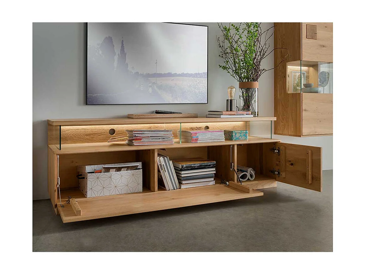 Wildeiche massiv Lowboard in modernem Design Klappe und Tür