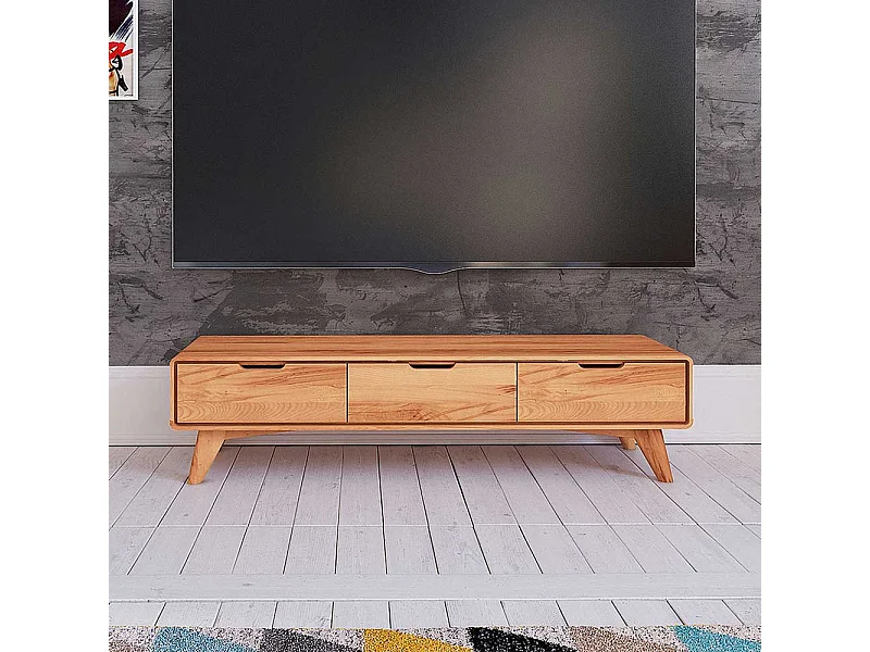 Lowboard aus Kernbuche Massivholz drei Schubladen