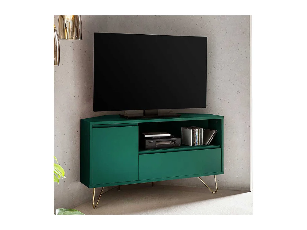 Eck Fernseher Schrank in Gr�n und Goldfarben Klappe