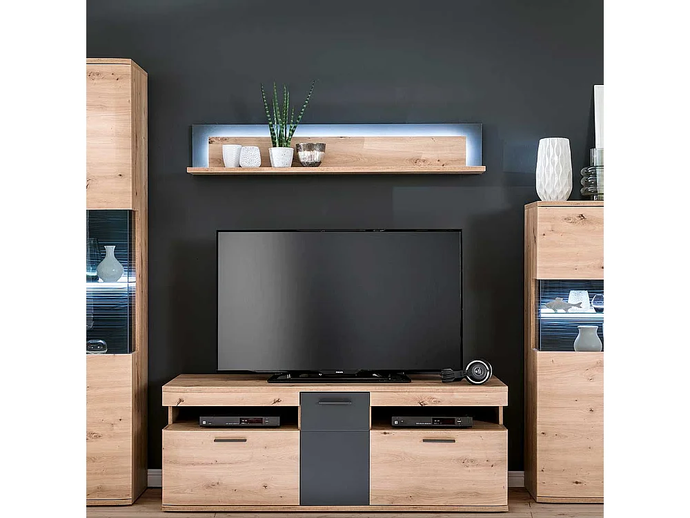 TV Möbel in Eichefarben und Anthrazit 150 cm breit