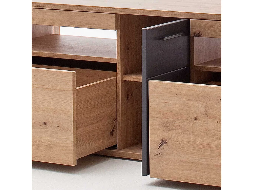 TV Möbel in Eichefarben und Anthrazit 150 cm breit