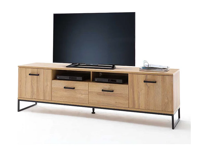 TV Board in Wildeichefarben und Schwarz 60 cm hoch