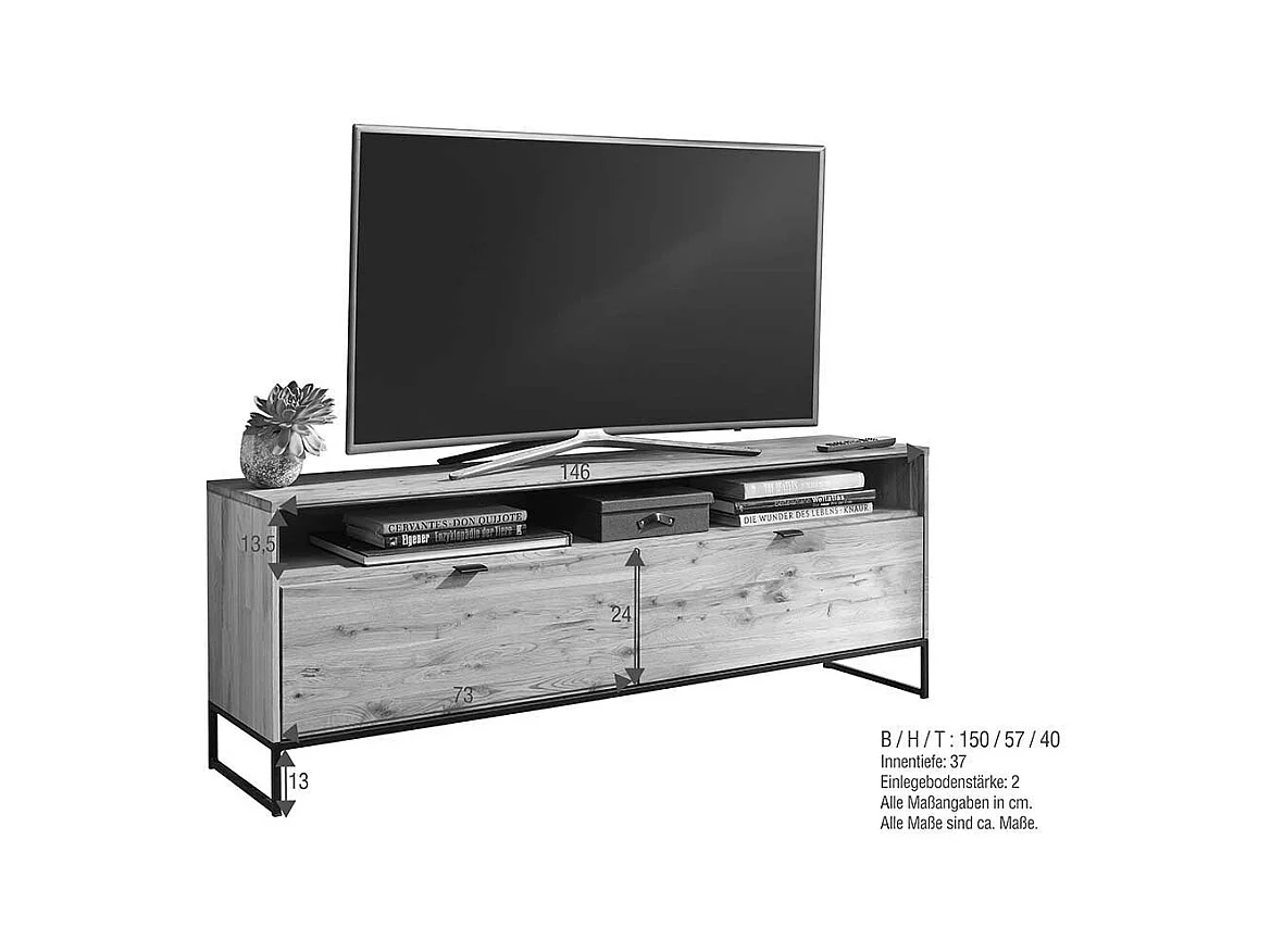TV Möbel aus Wildeiche Massivholz & Metall modernem Design