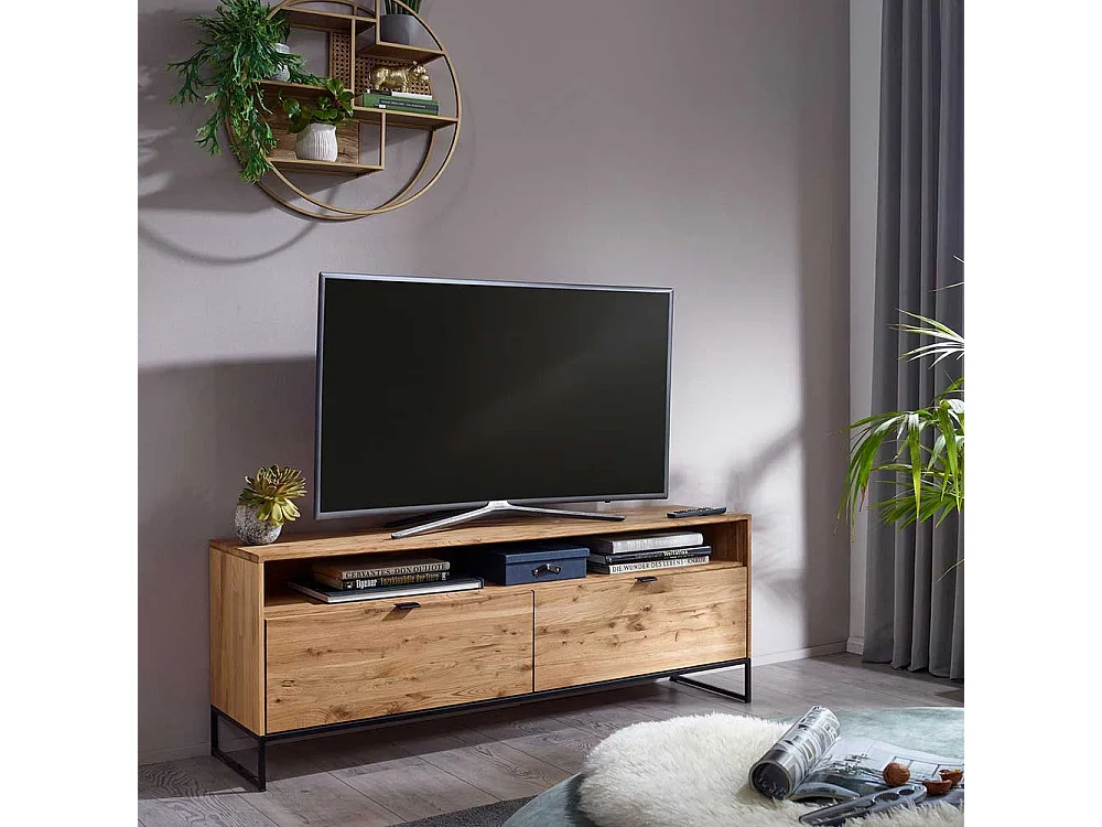 TV Möbel aus Wildeiche Massivholz & Metall modernem Design