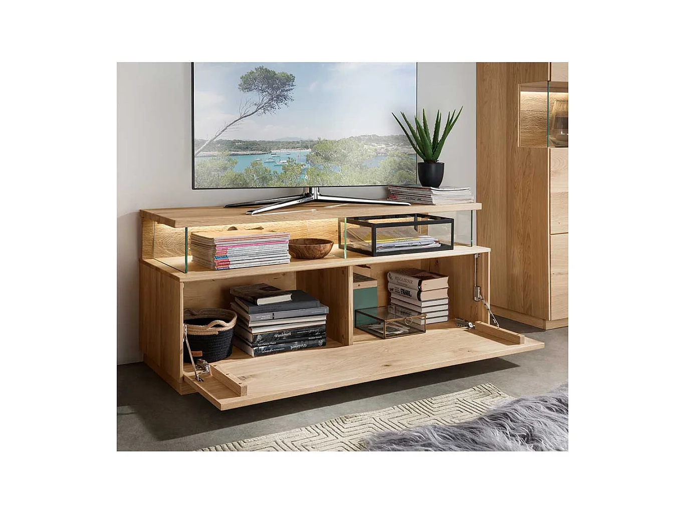 Flachstrecke Wohnzimmer aus Wildeiche Massivholz 130 cm breit