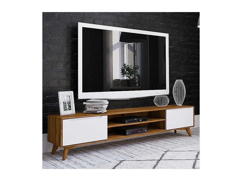 TV Lowboard in Weiß und Wildeiche 220 cm breit