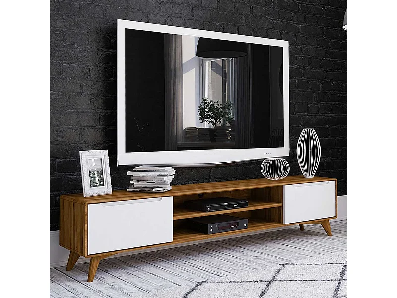 TV Lowboard in Weiß und Wildeiche 220 cm breit