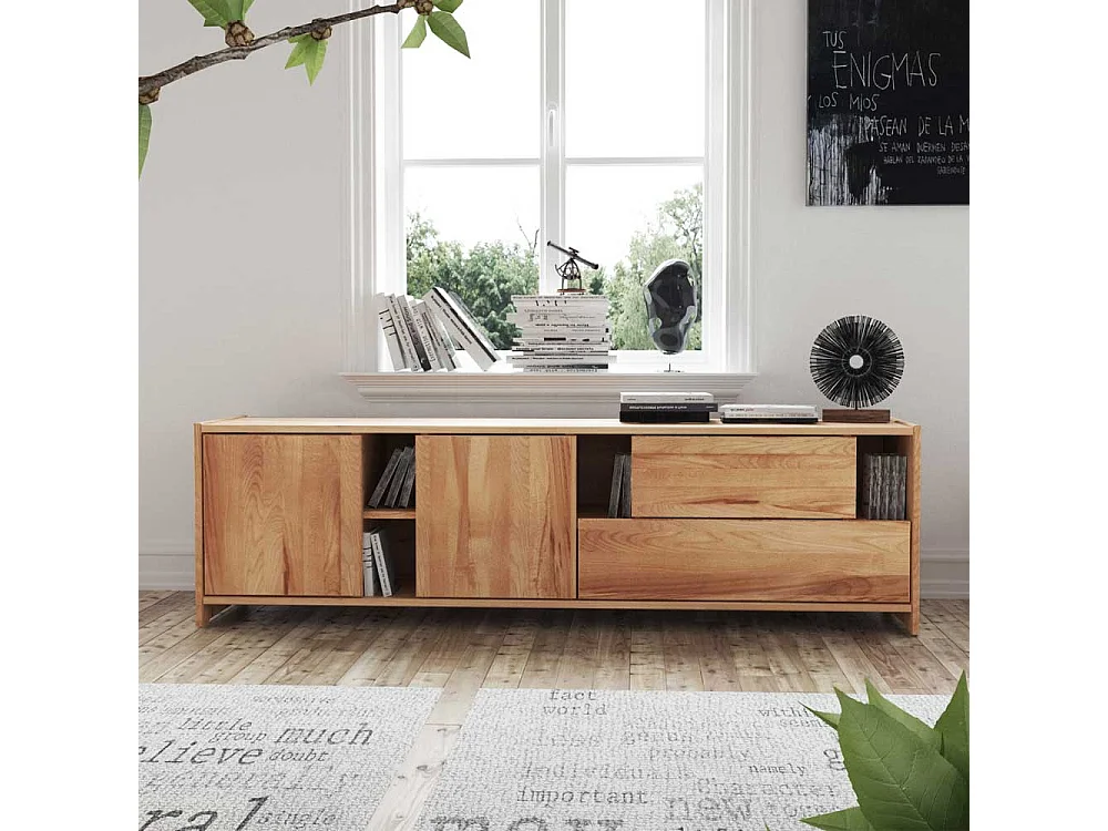 Lowboard aus Kernbuche Massivholz mit offenen Fächern